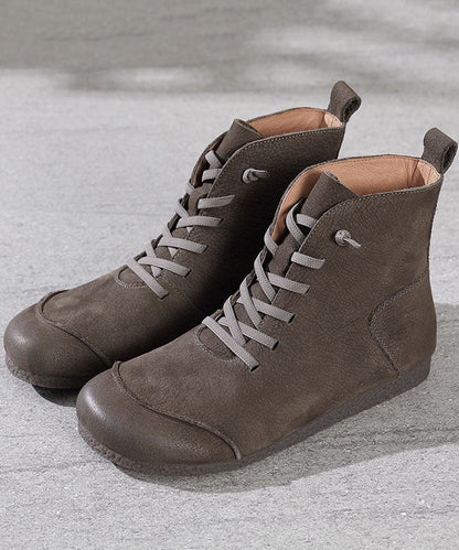 Khakifarbene Stiefel mit Kunstspleißen aus Rindsleder, bequeme Stiefel mit Kreuzriemen