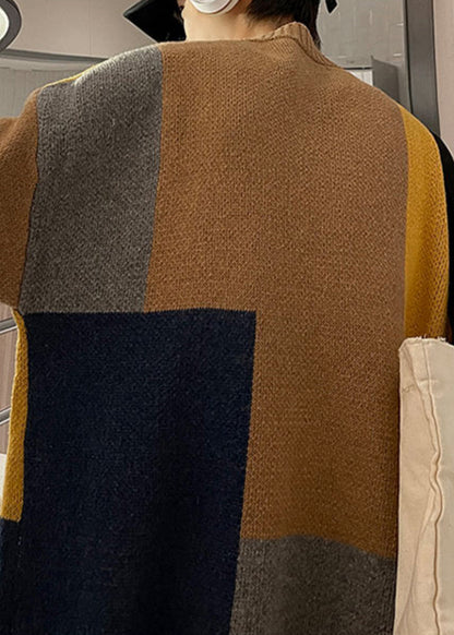 Khaki Button Oversized Knit Mens Coats Asymmetrical