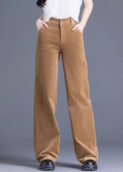 Khaki Button Pockets Corduroy Spring Pants High Waist