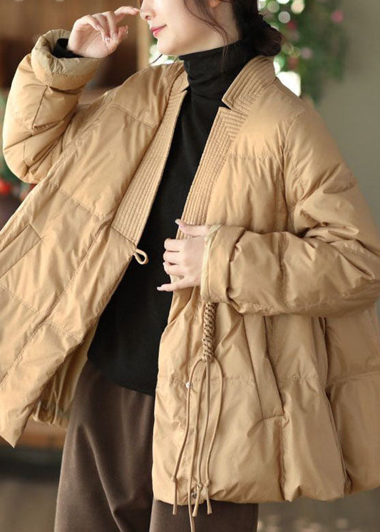 Khaki Entendaunen Wintermäntel V-Ausschnitt Oriental Button Winter