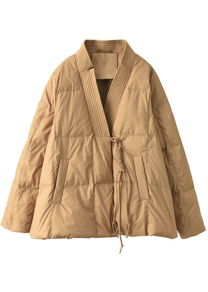 Khaki Entendaunen Wintermäntel V-Ausschnitt Oriental Button Winter