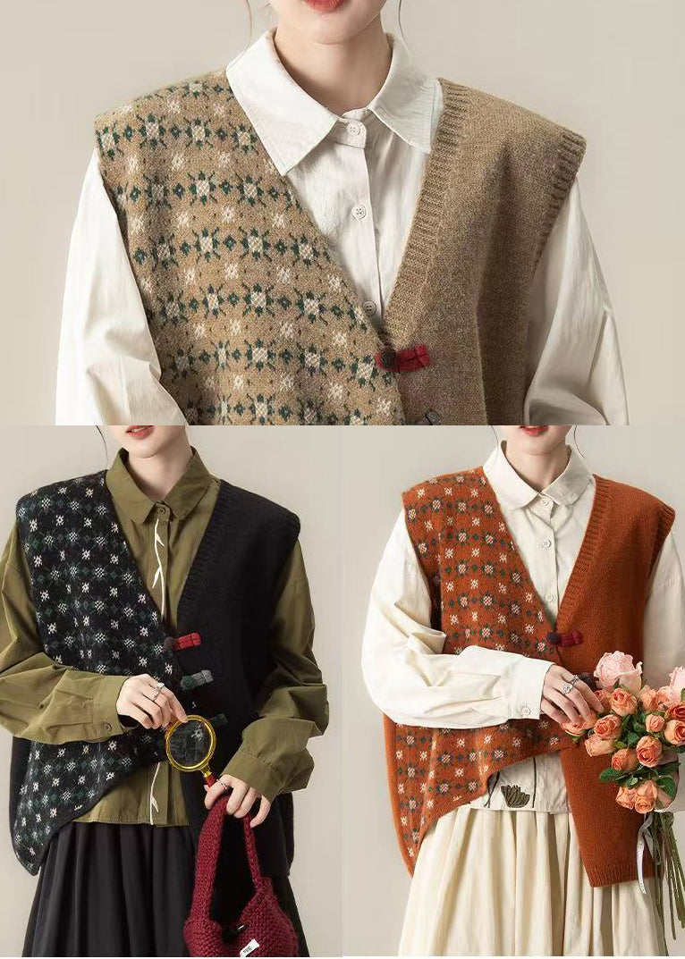 Khakifarbene, locker gestrickte kurze Westen mit asymmetrischem Design für den Winter