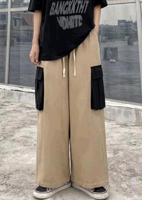 Khaki Original Design Patchwork Cotton Mens Pants Elastic Waist