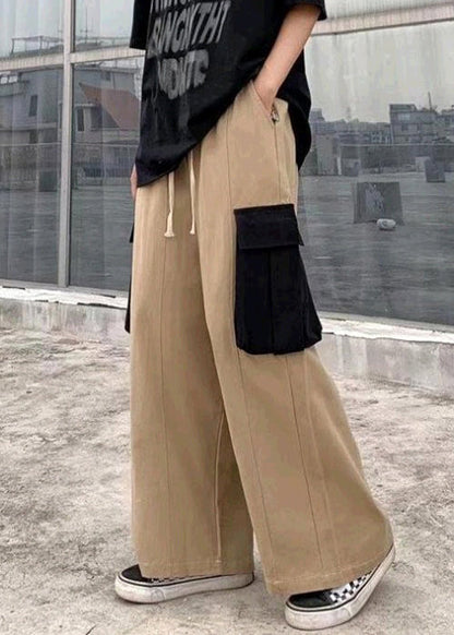 Khaki Original Design Patchwork Cotton Mens Pants Elastic Waist