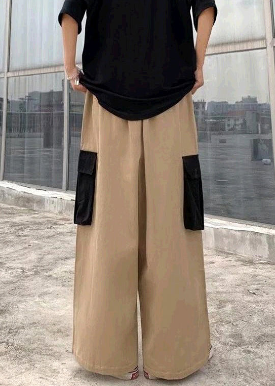 Khaki Original Design Patchwork Cotton Mens Pants Elastic Waist