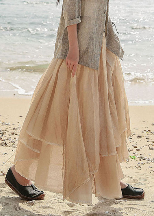 Khaki Patchwork Baumwolle Rock Asymmetrische Frühling