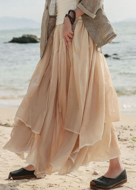 Khaki Patchwork Baumwolle Rock Asymmetrische Frühling