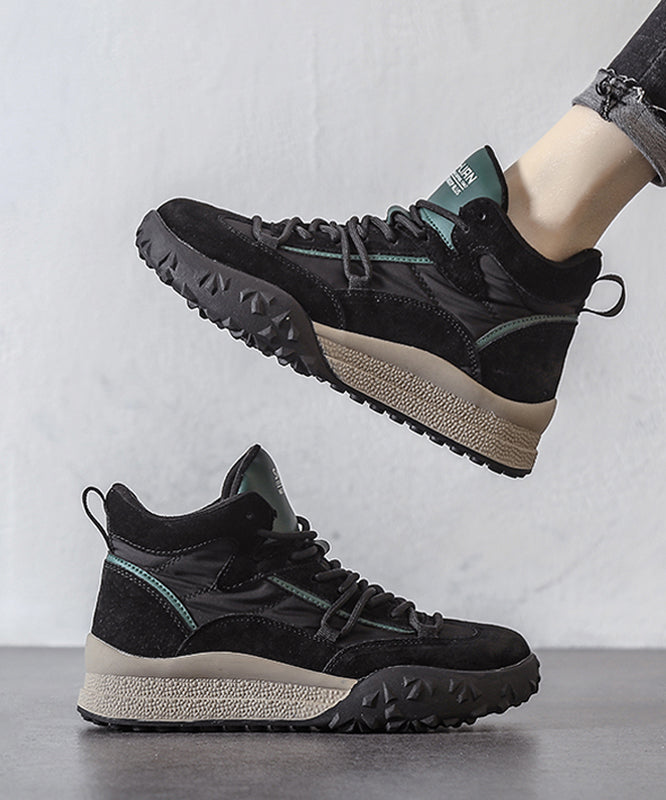 Zapatos planos con plataforma de ante color caqui 2025 con cordones y forro de lana afelpada