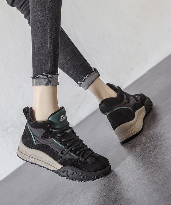 Zapatos planos con plataforma de ante color caqui 2025 con cordones y forro de lana afelpada