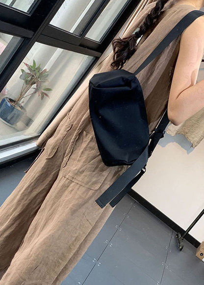 Monos de lino con bolsillos de color caqui y botones chinos sin mangas