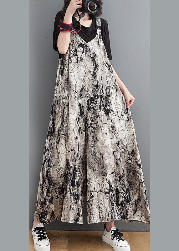 Khaki Pockets Wide Leg Print Fall Romper Outfit