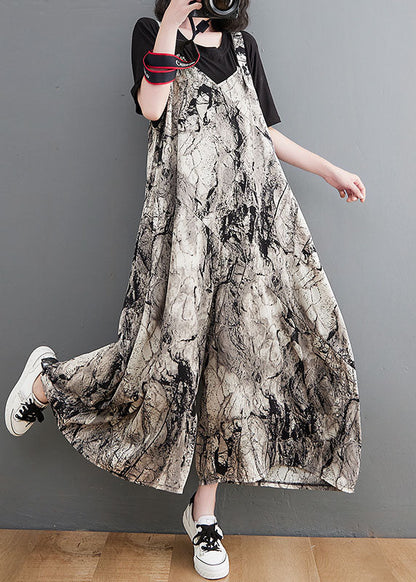 Khaki Pockets Wide Leg Print Fall Romper Outfit