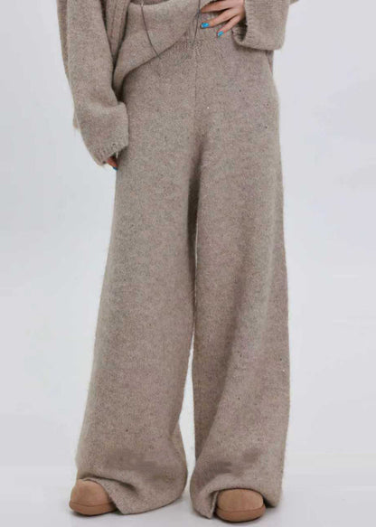 Khakifarbenes, warmes, kuscheliges zweiteiliges Strickset mit Pailletten für den Winter