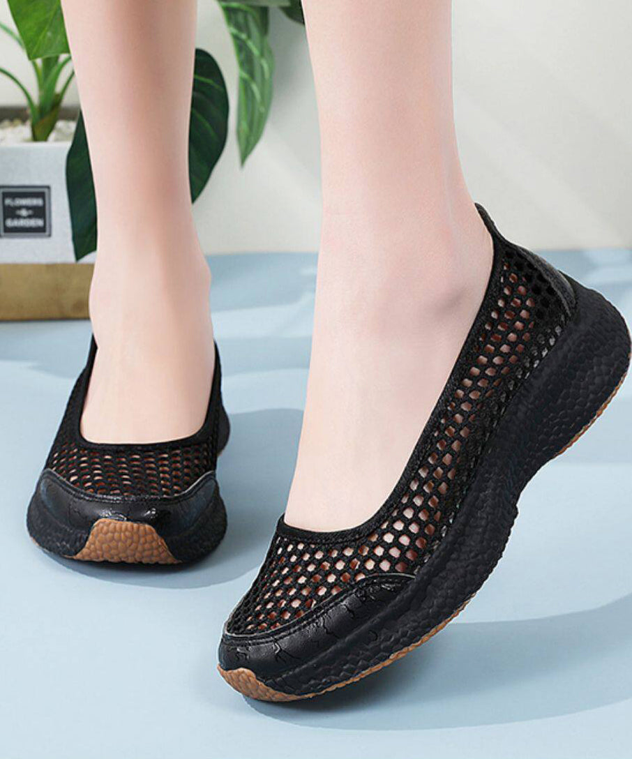 Knit Fabric Flat Shoes For Women Hollow Out Flat Shoes For Women