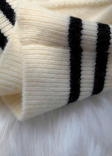 Knitted high neck patchwork Sweater fall dresses plus size beige daily sweater dresses - SooLinen