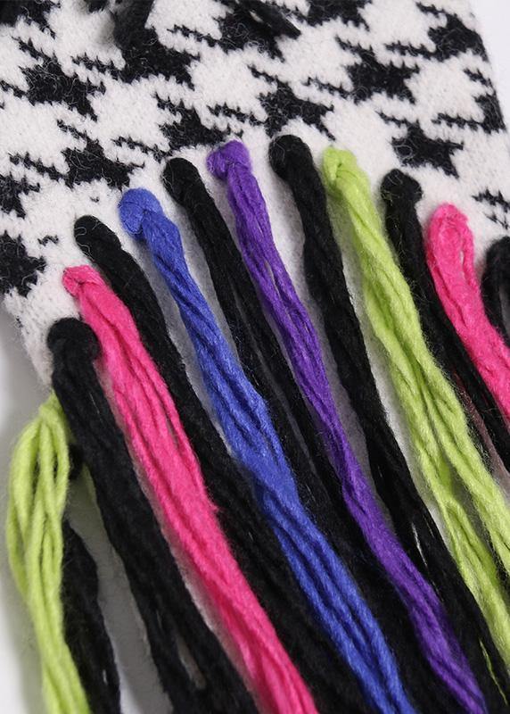 Knitted plaid Sweater dresses Design tassel oversized high neck sweater dresses - SooLinen