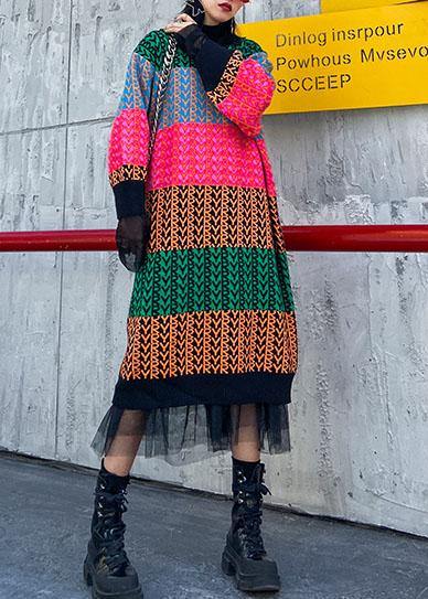 Knitted rainbow Sweater dress outfit Beautiful o neck spring sweater dress - SooLinen