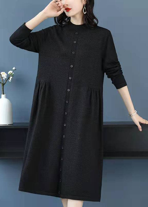 Gestrickter Schokoladenpullover Wetter Largo High Neck Button DIY Strickkleid