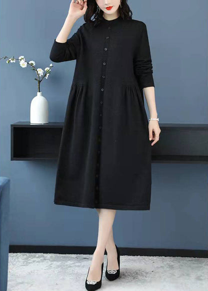 Gestrickter Schokoladenpullover Wetter Largo High Neck Button DIY Strickkleid