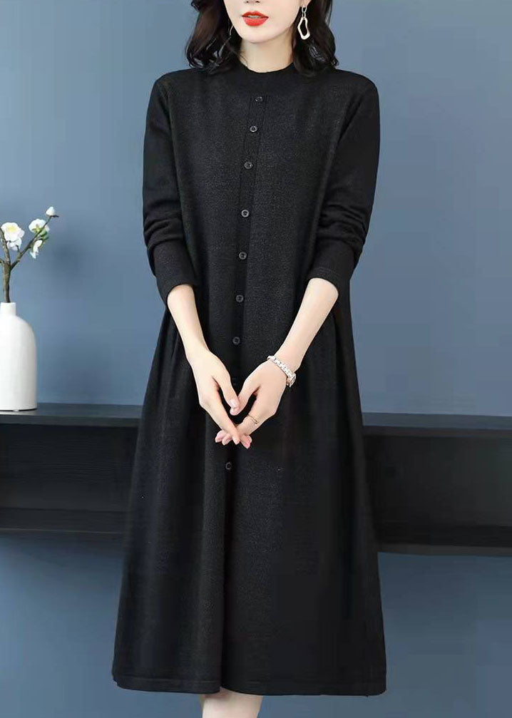 Gestrickter Schokoladenpullover Wetter Largo High Neck Button DIY Strickkleid