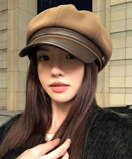 Gorro de pintor coreano de lana color café para otoño e invierno