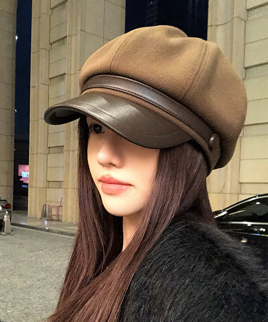 Gorro de pintor coreano de lana color café para otoño e invierno