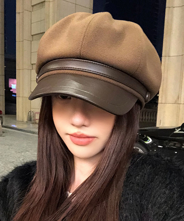 Gorro de pintor coreano de lana color café para otoño e invierno