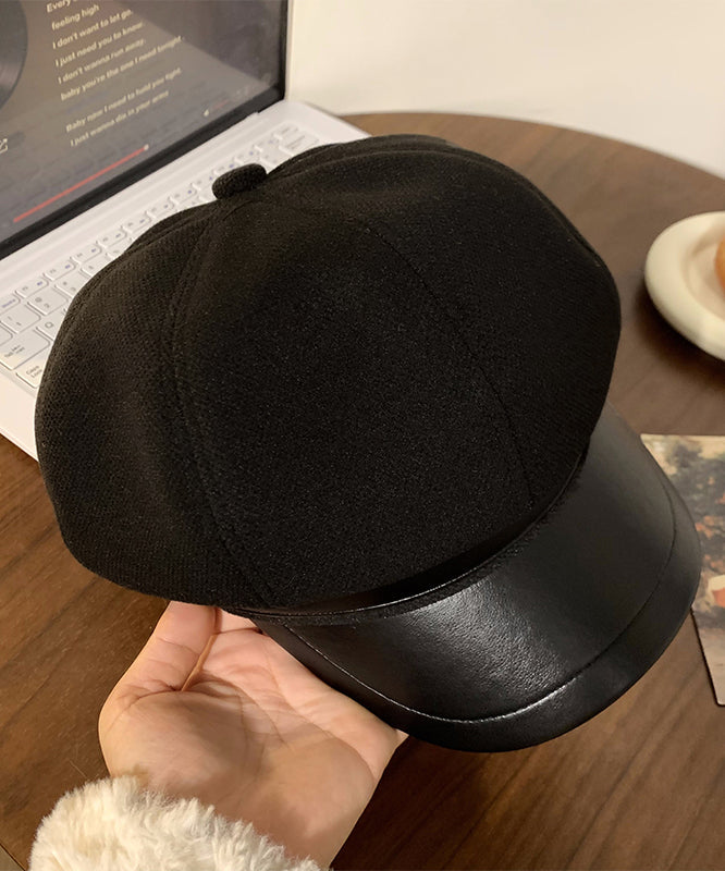 Gorro de pintor coreano de lana color café para otoño e invierno