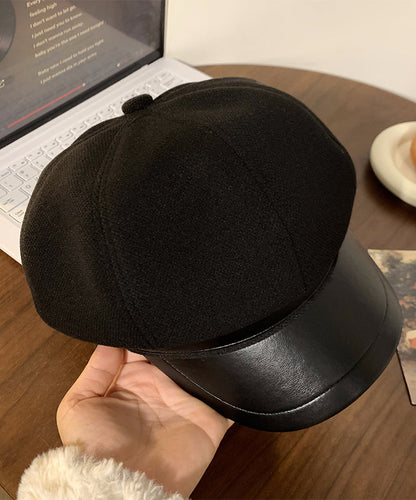 Gorro de pintor coreano de lana color café para otoño e invierno