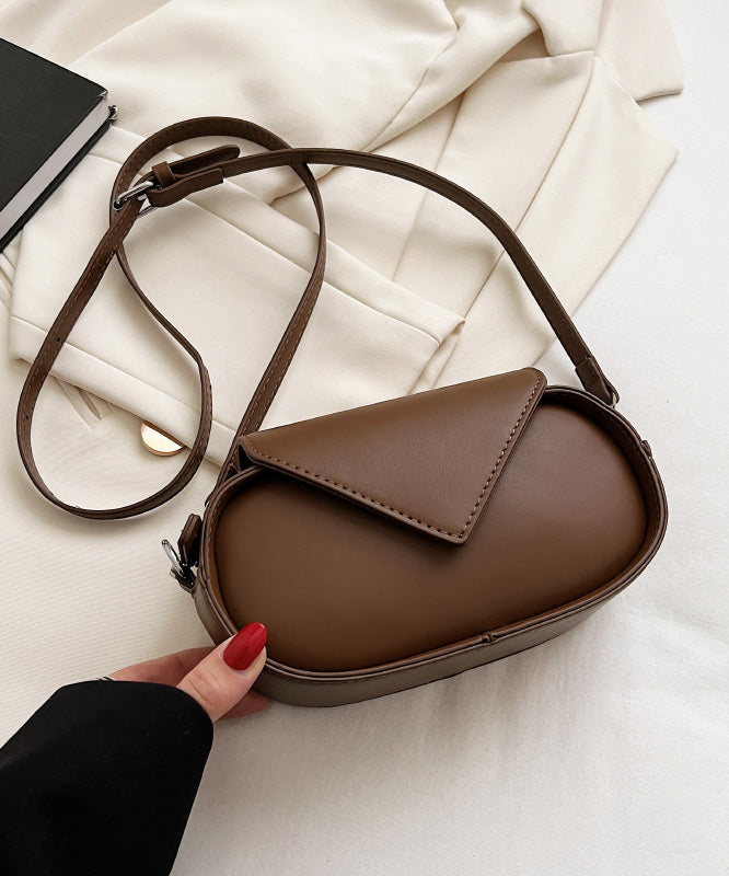 Korean Fashion Coffee Calf Leather Crossbody Bag