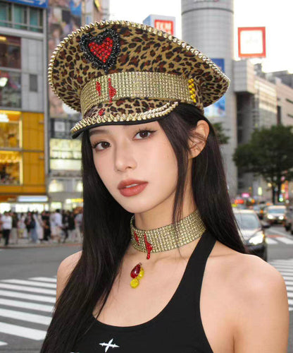 Korean Leopard Print Zircon Flat Brimmed Hat