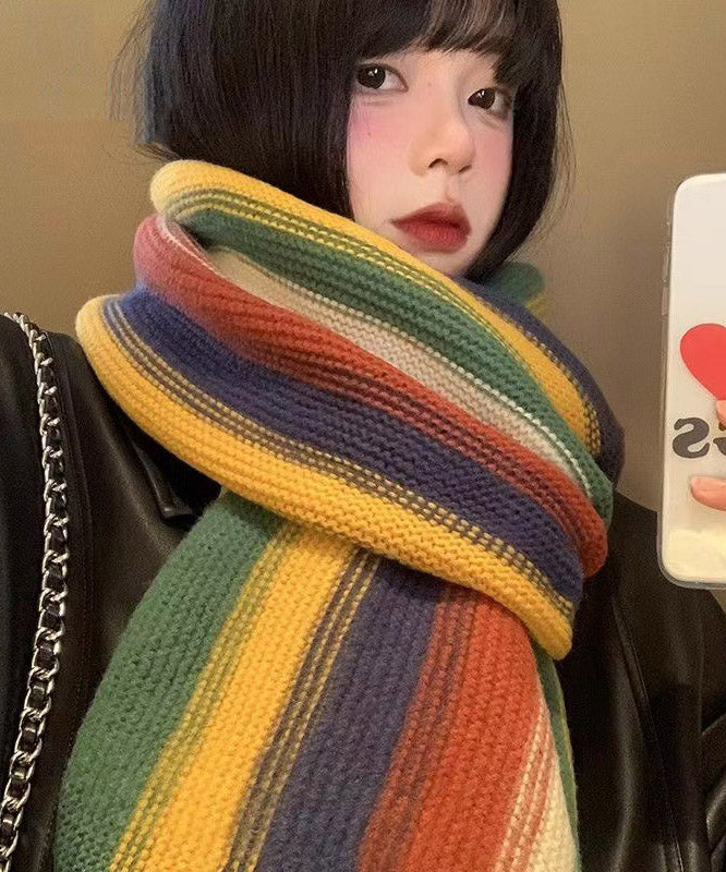 Korean Rainbow Striped Thick Warm Knitted Scarf