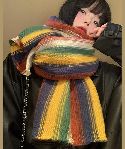 Korean Rainbow Striped Thick Warm Knitted Scarf