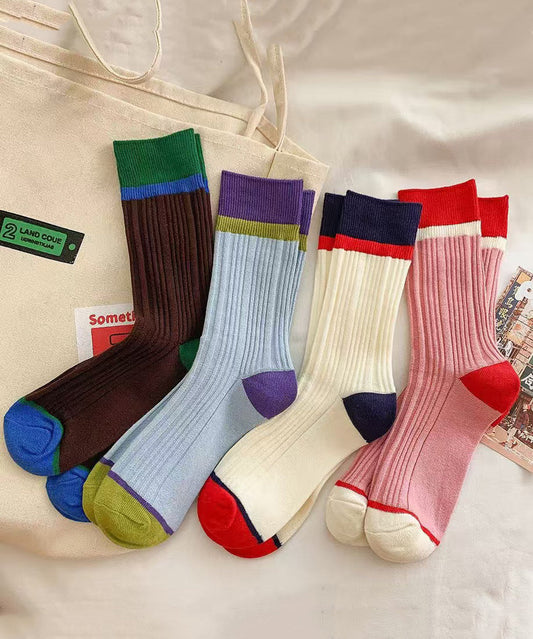 Koreanische Colorblock-Socken für Frühling und Herbst, mittelhoch geschnitten