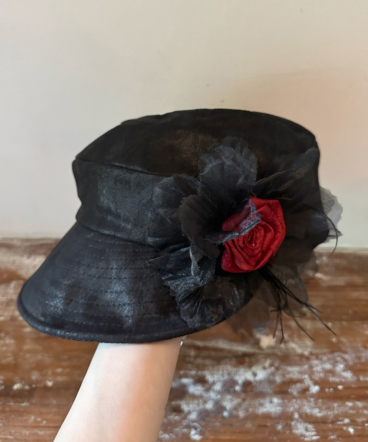 Korean Style Khaki Flower Versatile Faux Suede Painter Hat