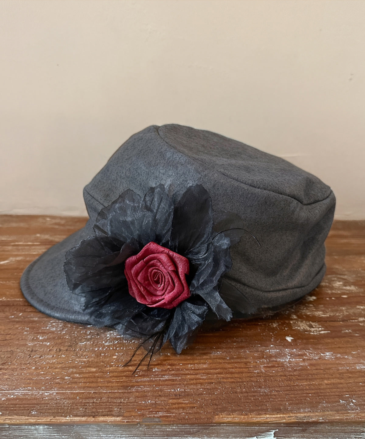 Korean Style Khaki Flower Versatile Faux Suede Painter Hat