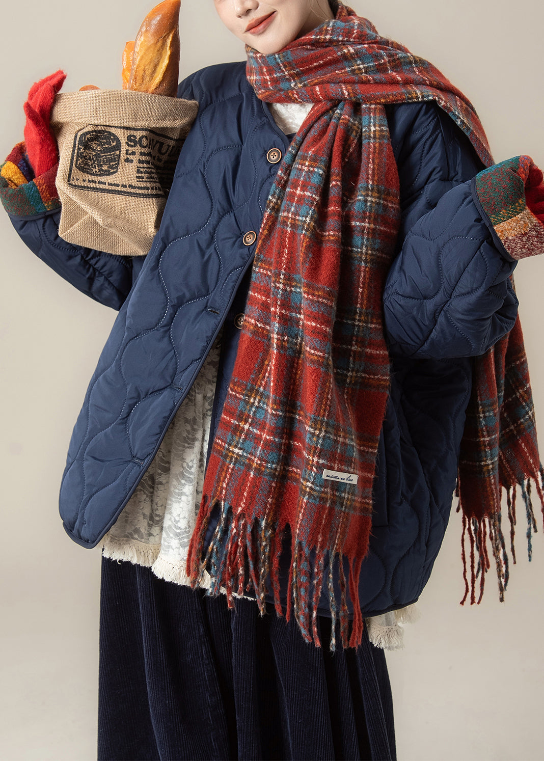 Korean Style On Both Sides Fine Cotton Filled Coat 3 Piece Outfit Winter