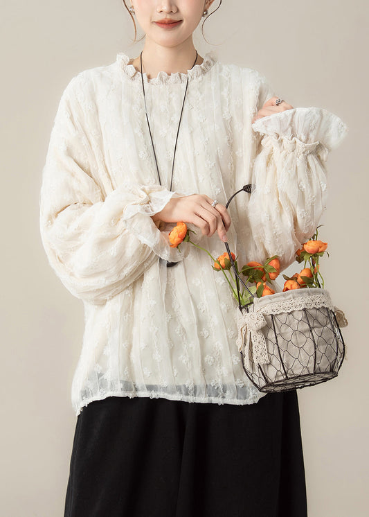 Conjunto de dos piezas con top y pantalón de encaje de manga larga color albaricoque dulce estilo coreano