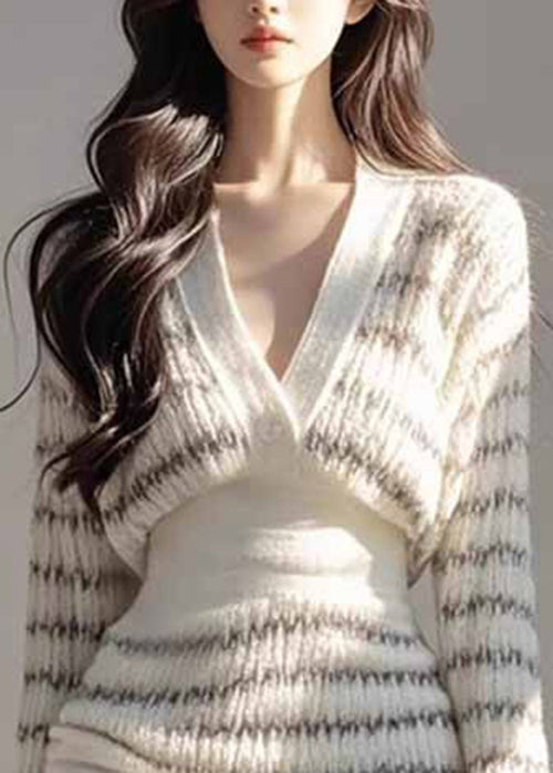 Korean Style Waist Cinching Striped Knitted Slim Fit Dress