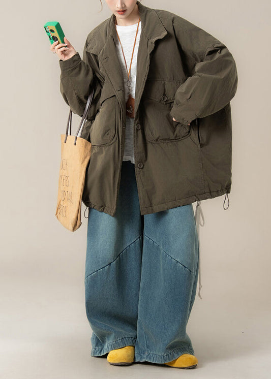 Chaqueta de algodón con bolsillo verde, versión coreana, para invierno