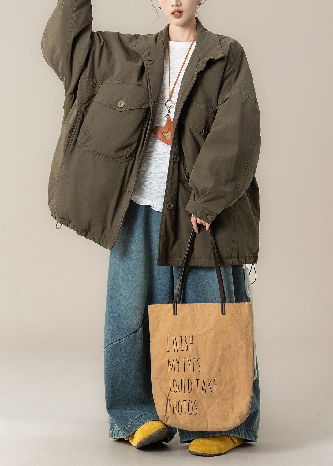 Chaqueta de algodón con bolsillo verde, versión coreana, para invierno