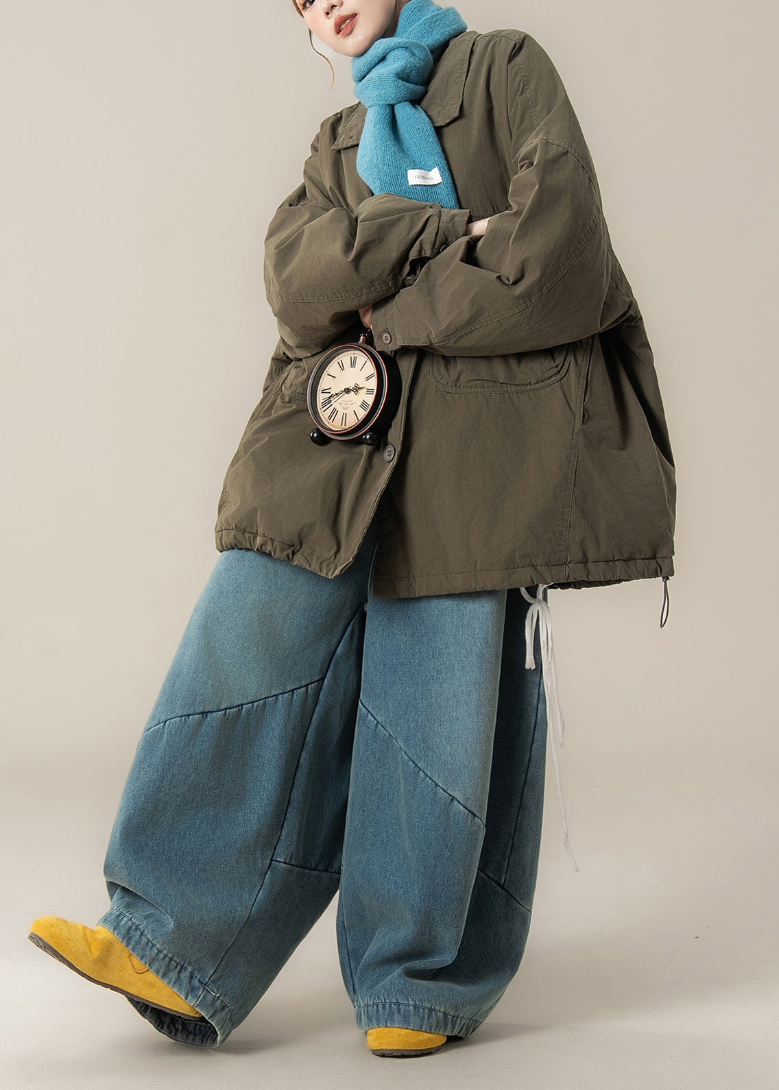 Chaqueta de algodón con bolsillo verde, versión coreana, para invierno