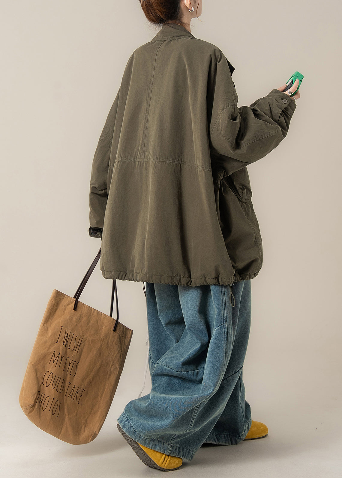 Chaqueta de algodón con bolsillo verde, versión coreana, para invierno