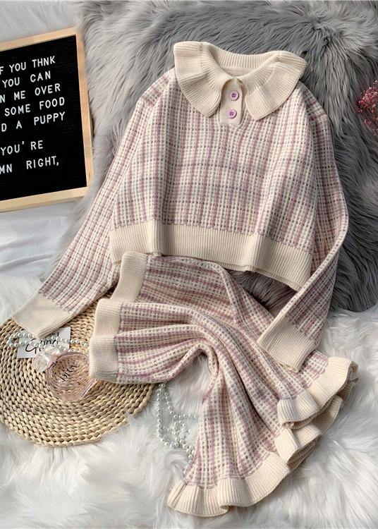 Korean version of short light purple sweater suit loose skirt two-piece suit - SooLinen
