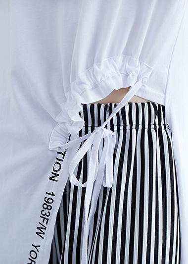 Korean women's short-sleeved T-shirt casual striped wide-leg pants suit - SooLinen