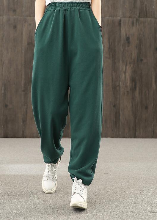 Ladies autumn art black elastic waist pocket casual pants - SooLinen