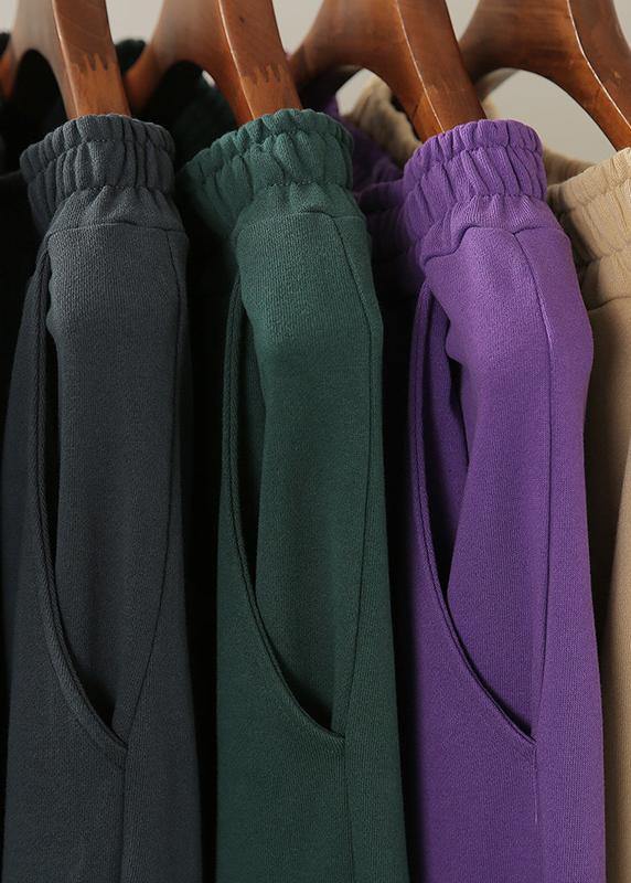 Ladies autumn art black elastic waist pocket casual pants - SooLinen