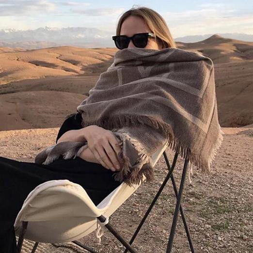 Ladies new khaki geometric big scarf autumn and winter thickening double-sided dual-use - SooLinen