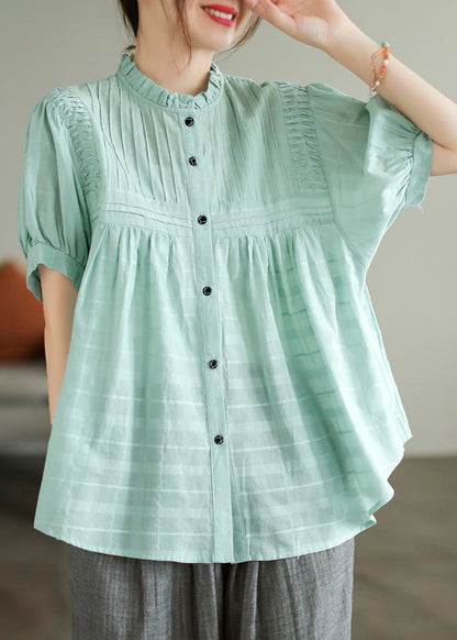 Lake Blue Cotton Shirts Ruffled Wrinkled Summer