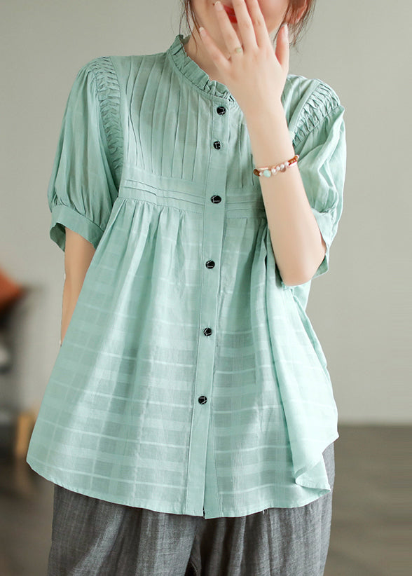 Lake Blue Cotton Shirts Ruffled Wrinkled Summer